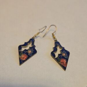 Elegant Blue and Red Floral Earrings